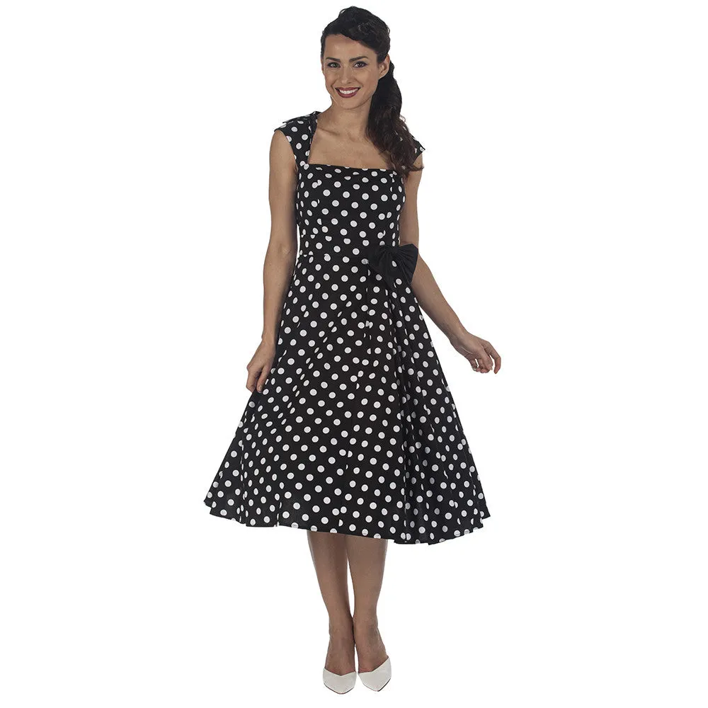 Black and White 50s Polka Dot Swing Bow Dress