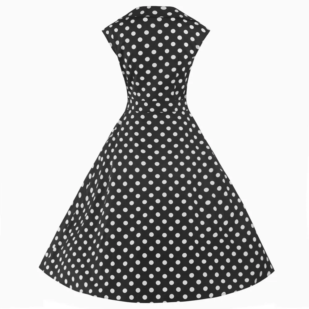 Black and White 50s Polka Dot Swing Bow Dress