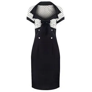 Black and White Polka Dot Top Retro 50s Pencil Dress