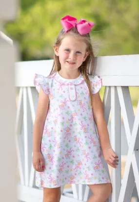 Bows and Flowers A line Girls Dress Pima Cotton