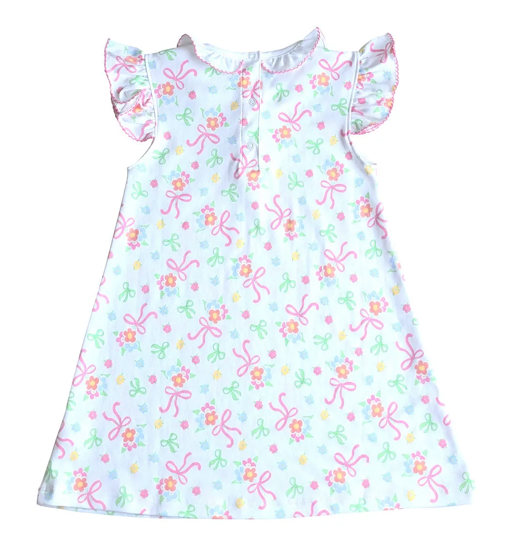 Bows and Flowers A line Girls Dress Pima Cotton