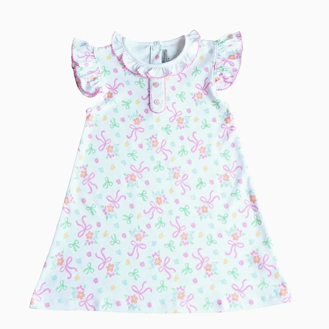 Bows and Flowers A line Girls Dress Pima Cotton