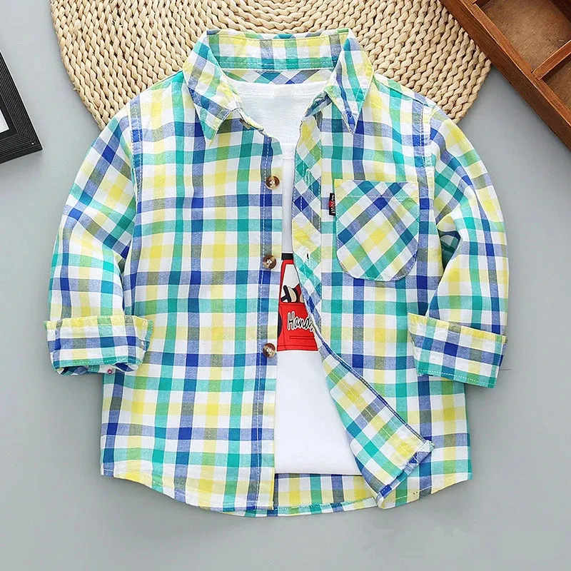 Boy Long Plaid Casual Dress Shirts