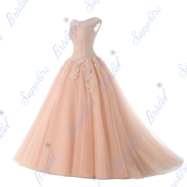 Bridal Long Party Gowns Open Back Coral Quinceanera Dress