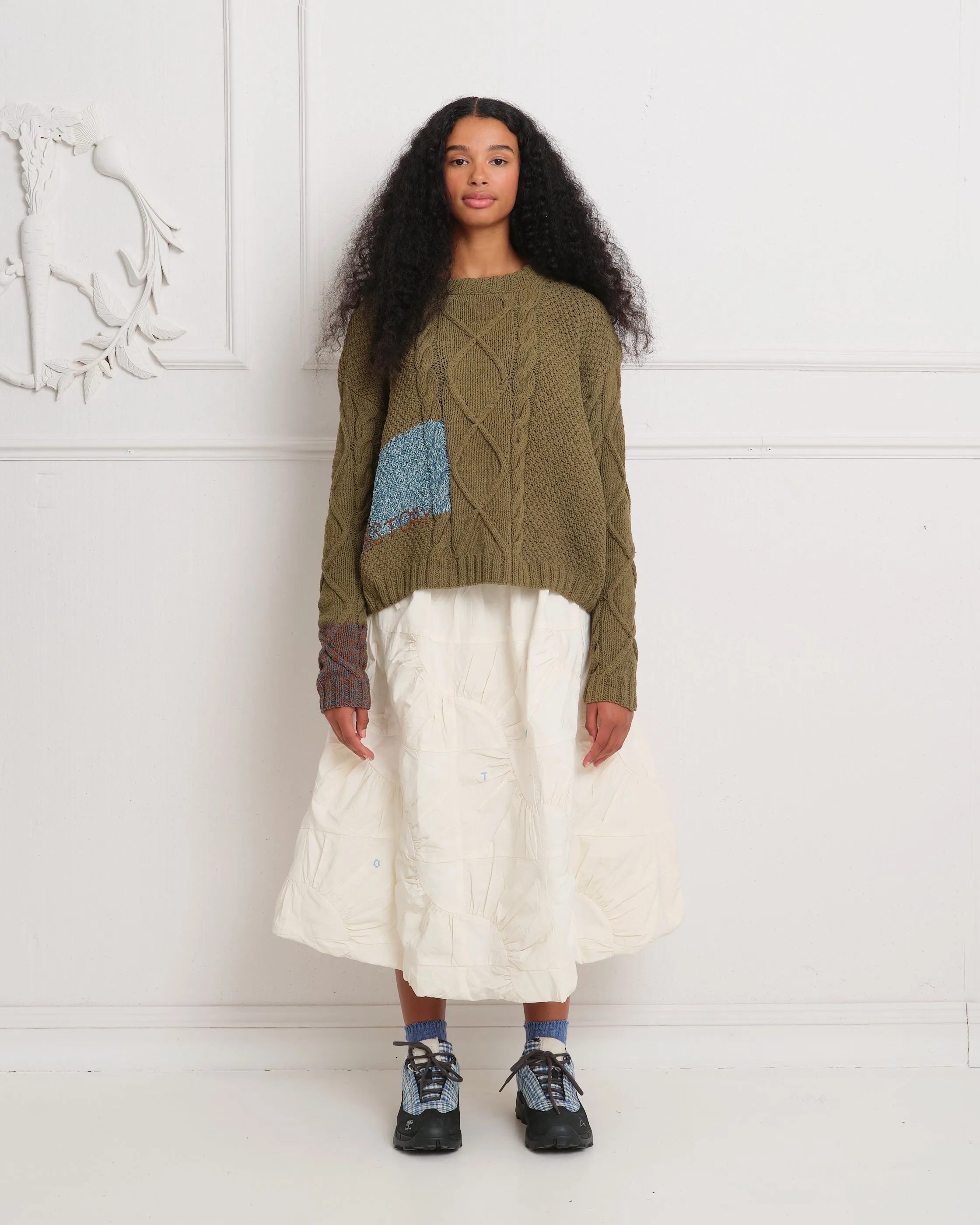 Cable Knit Jumper - Olive Darn-Knit