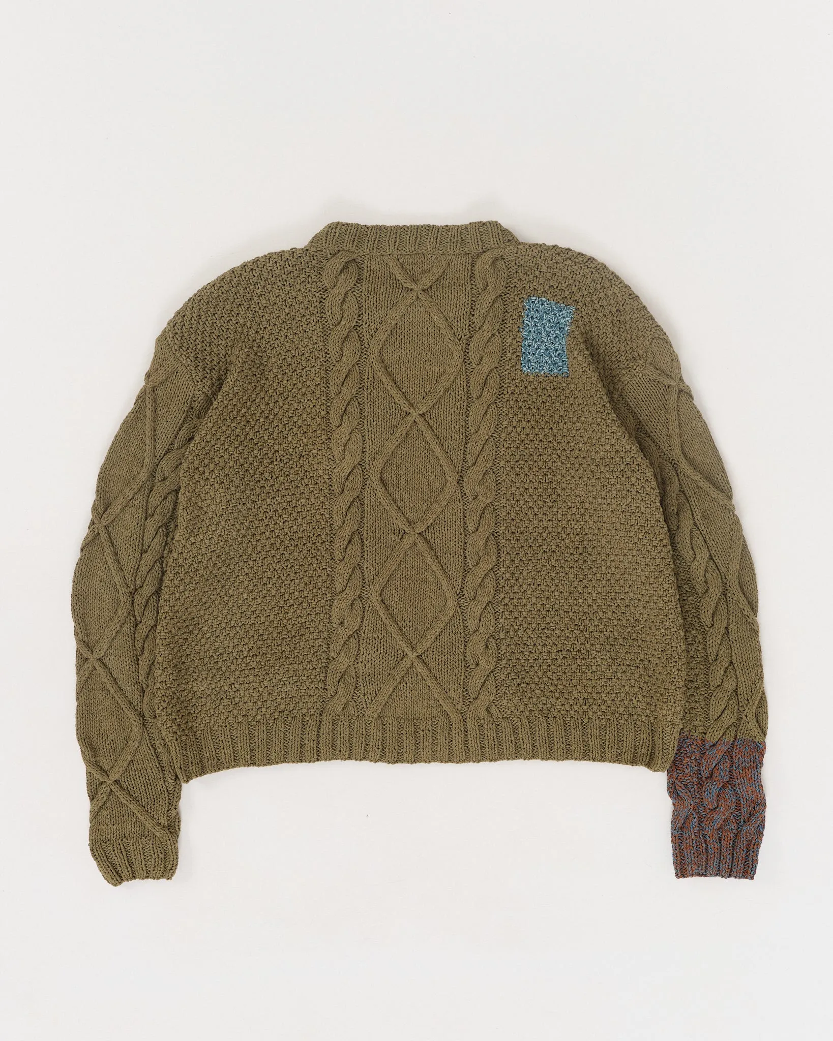 Cable Knit Jumper - Olive Darn-Knit