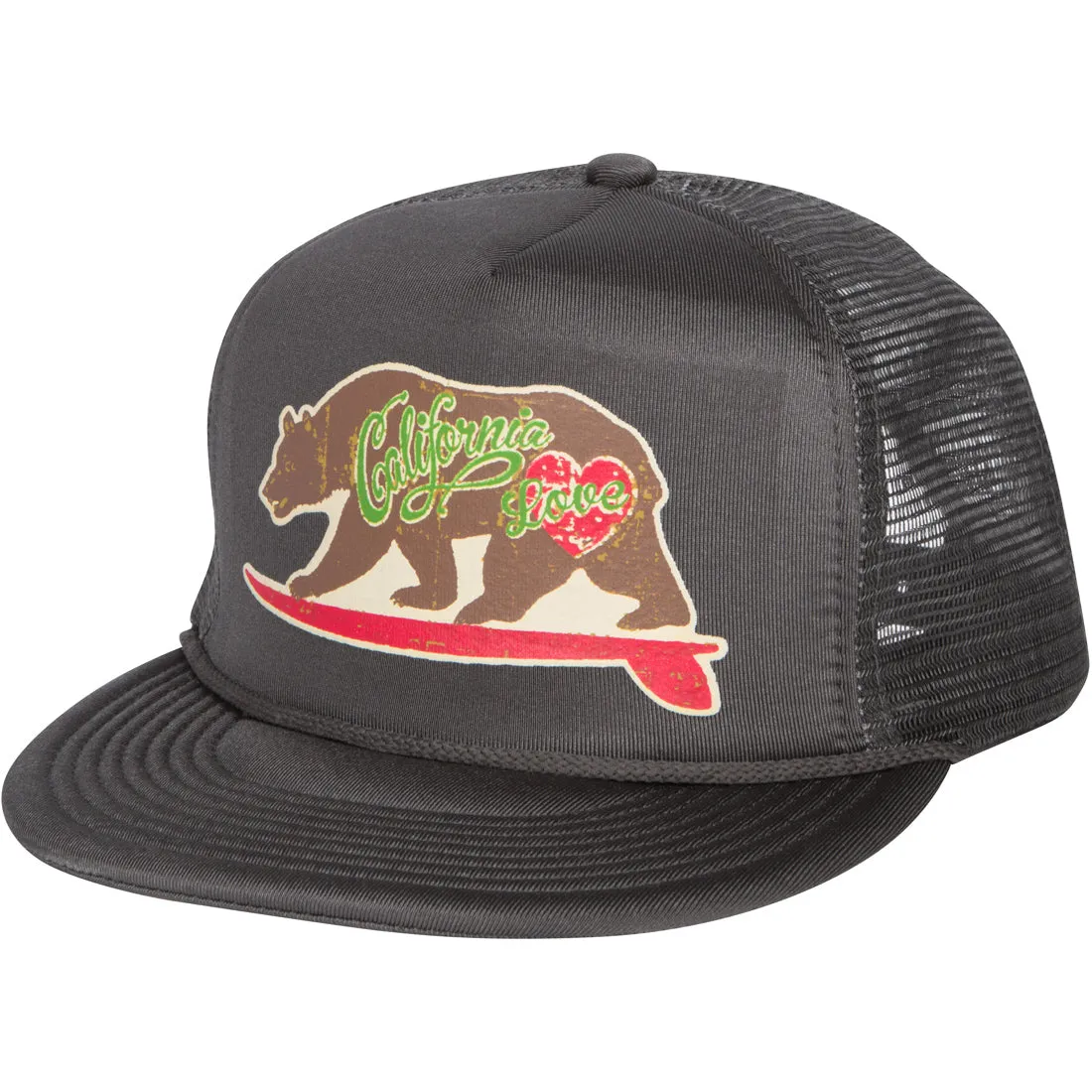 California Love Vintage Surfboard Snapback Trucker Cap - Charcoal