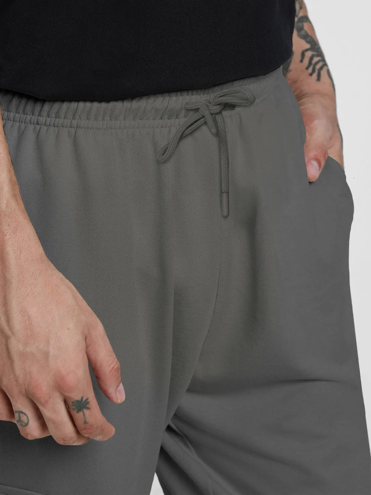 Charcoal Grey Solid Baggy Fit Cargo Joggers