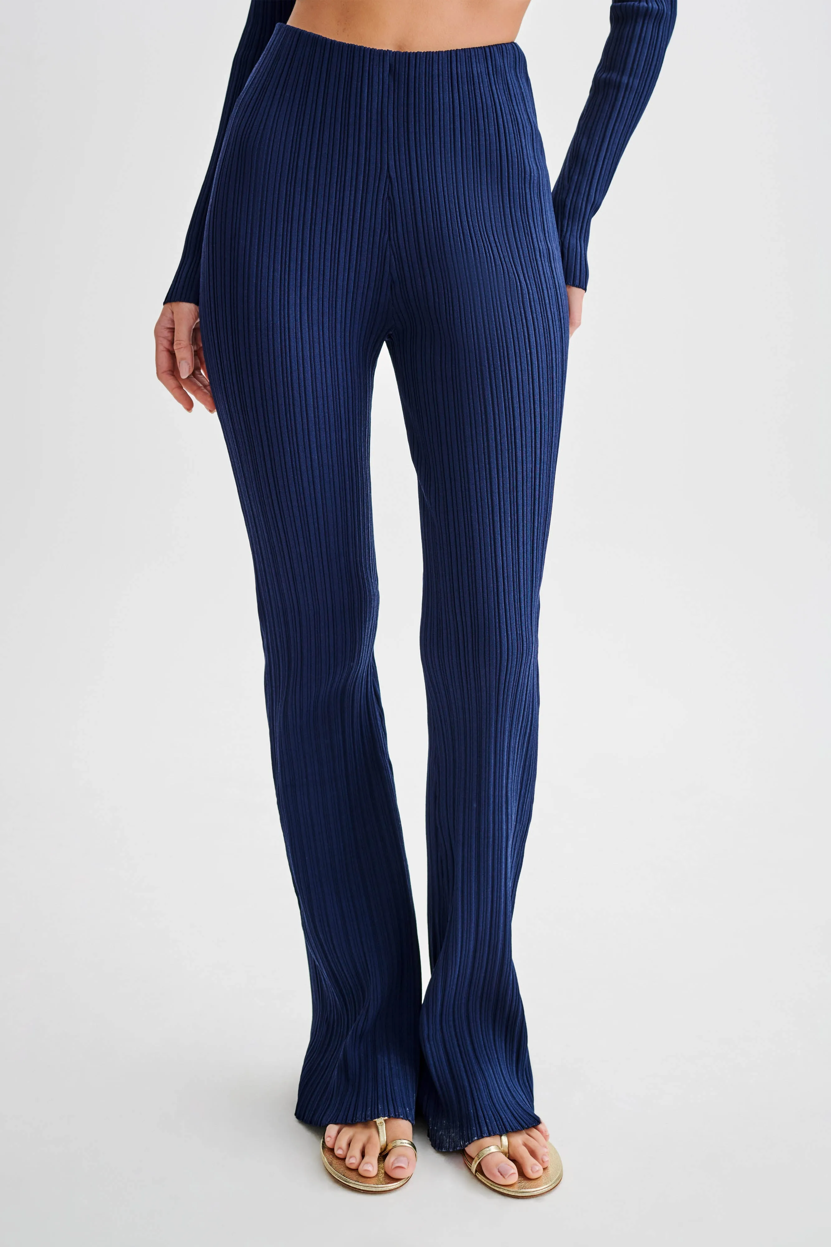 Chiara Straight Leg Rib Knit Pant - Navy