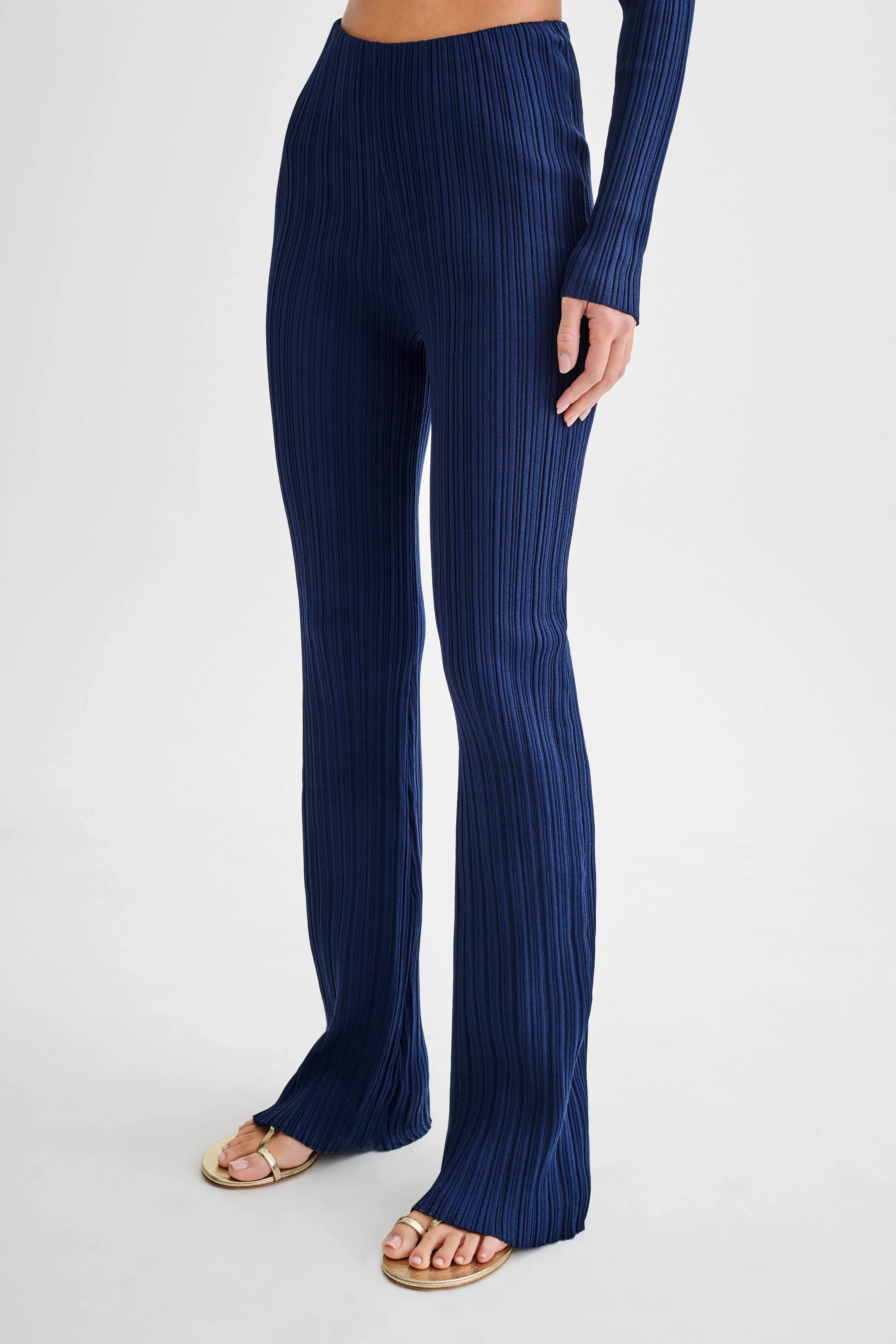 Chiara Straight Leg Rib Knit Pant - Navy