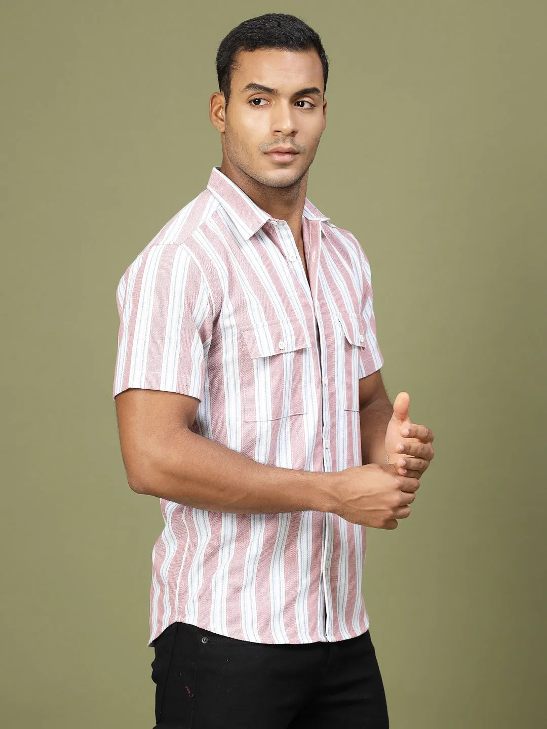 Cotton Stripe Tailored Utility Shirt