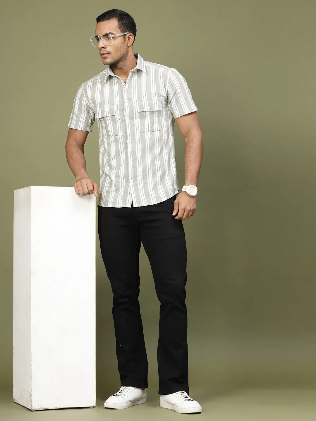 Cotton Stripe Tailored Utility Shirt