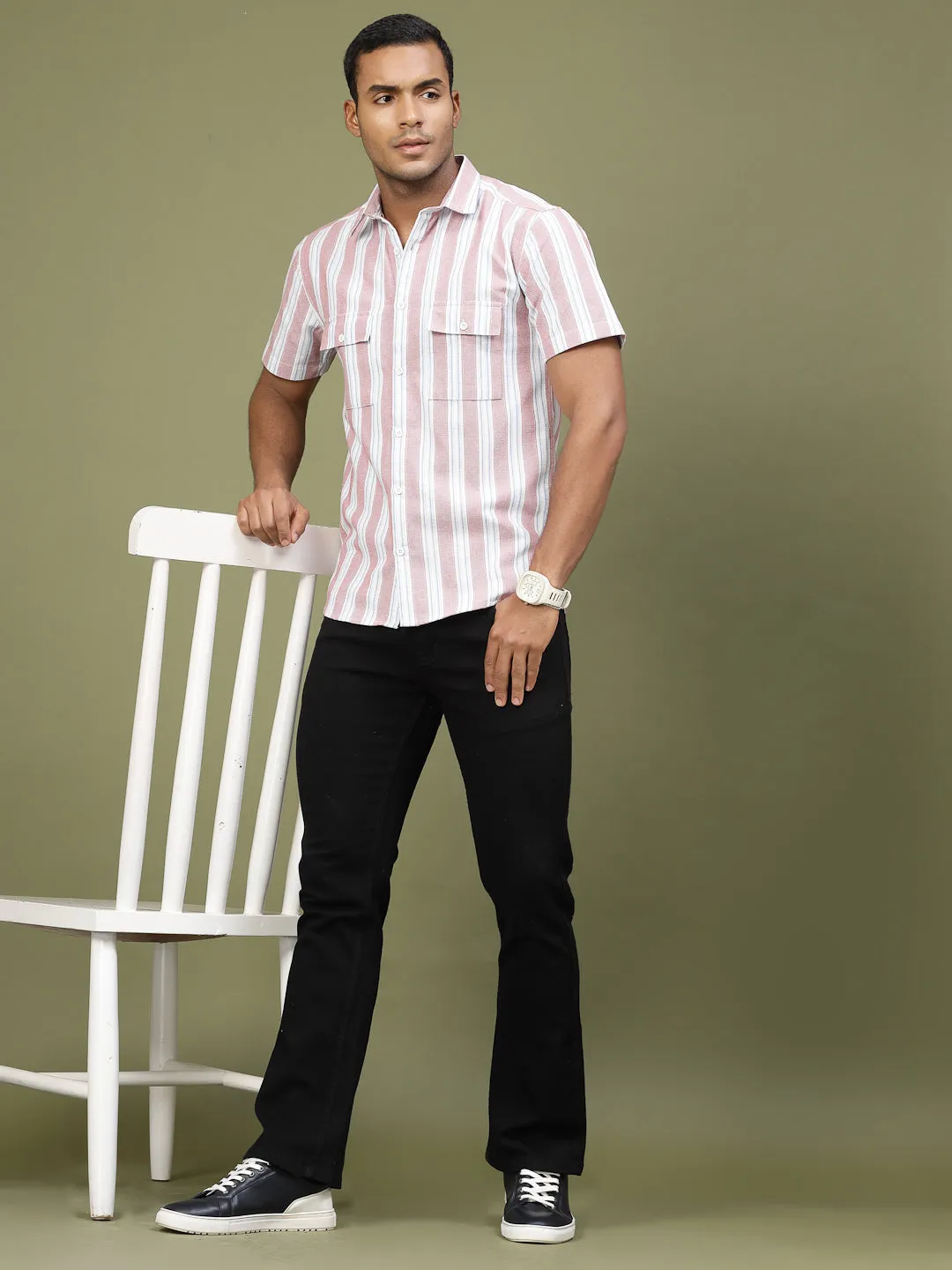 Cotton Stripe Tailored Utility Shirt