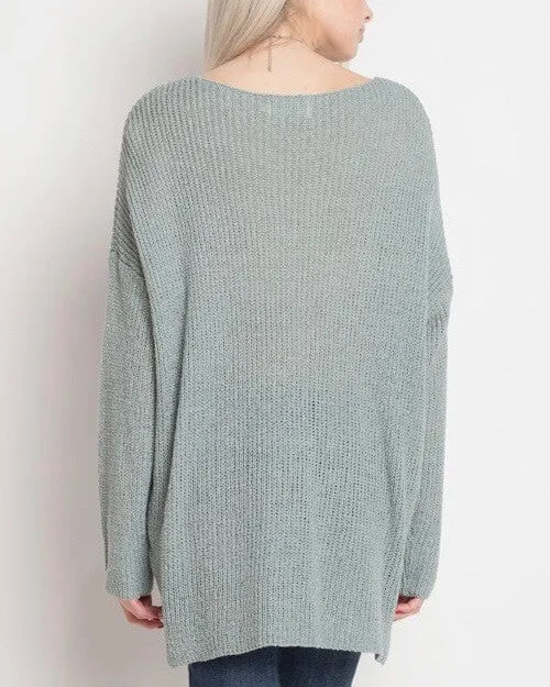 Dreamers - Lightweight Oversized V-Neck Pullover in Dust Aqua