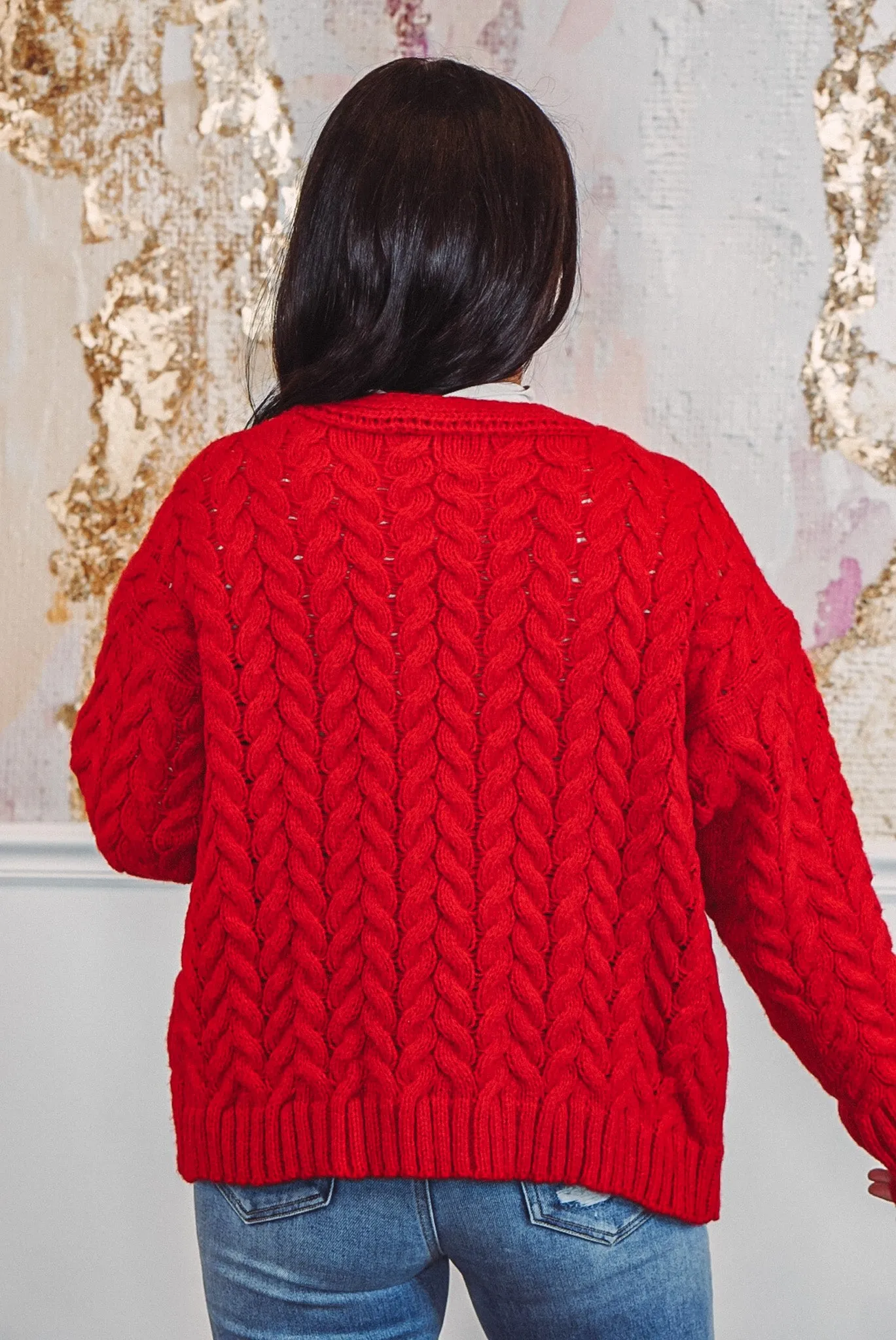 Embellished Pearl Red Knit Cardigan