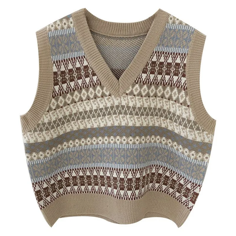 European Retro Aztec Pattern Knitted Vest Sleeveless Sweater