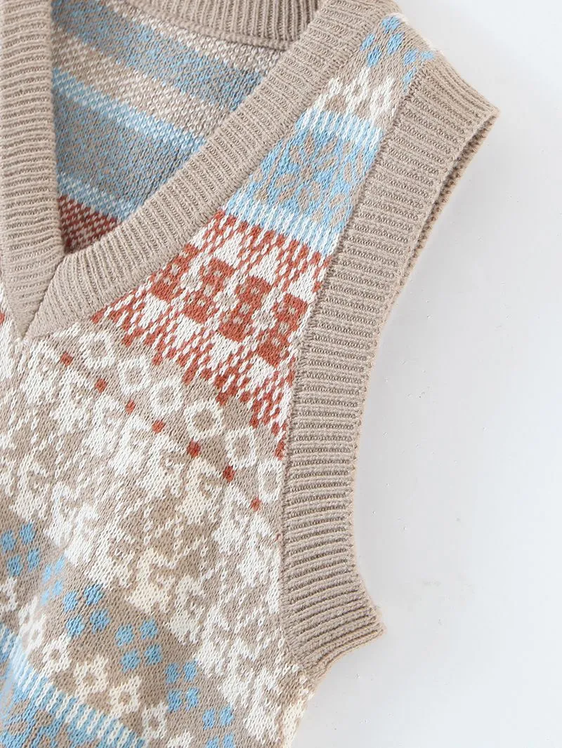 European Retro Aztec Pattern Knitted Vest Sleeveless Sweater