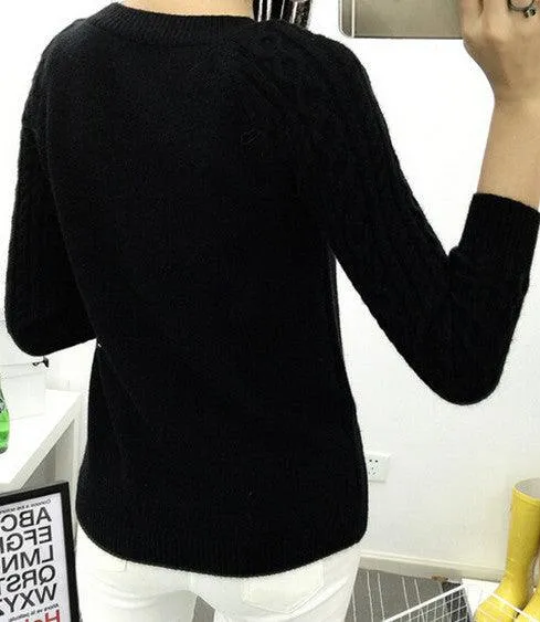 FITTED SWEATER WITH CABLEKNIT SLEEVES