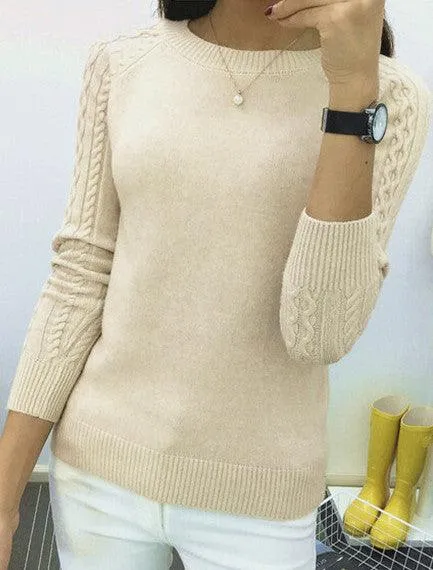 FITTED SWEATER WITH CABLEKNIT SLEEVES