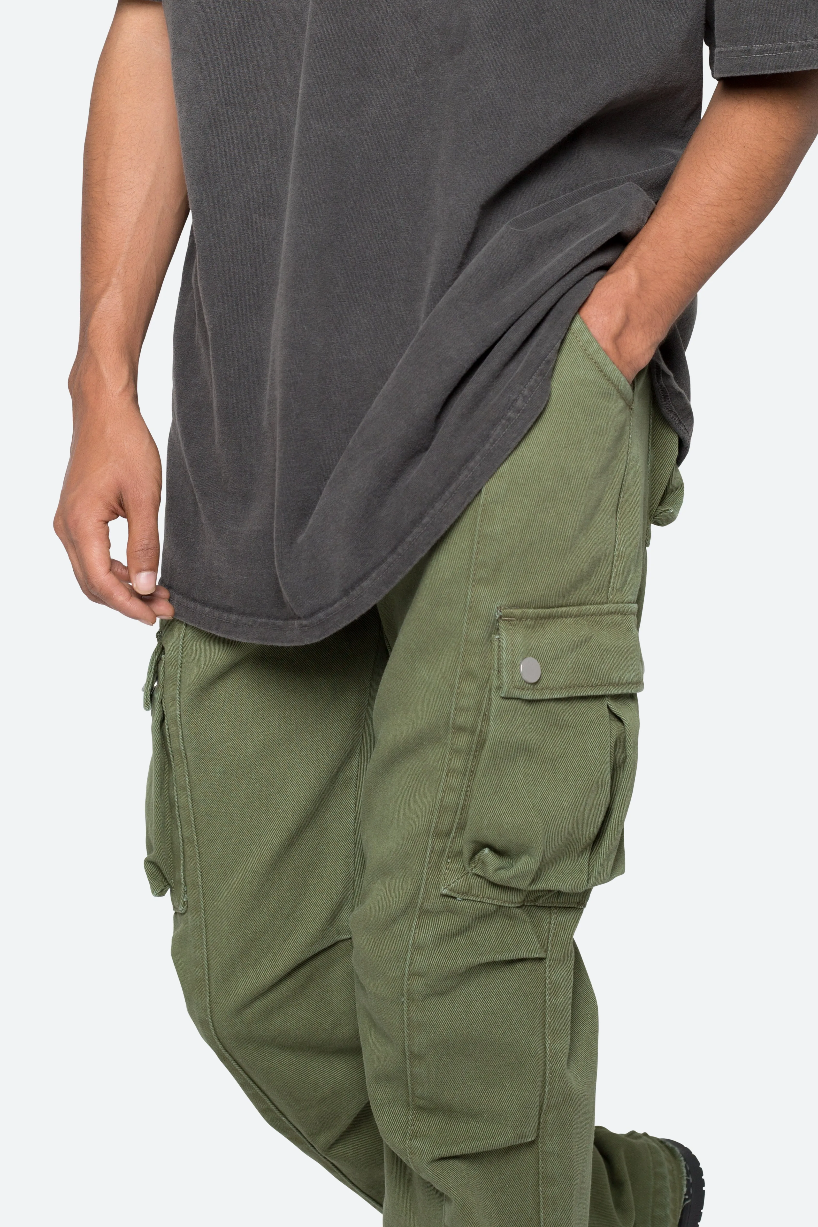 Front Zip Flare Cargo Pants - Olive