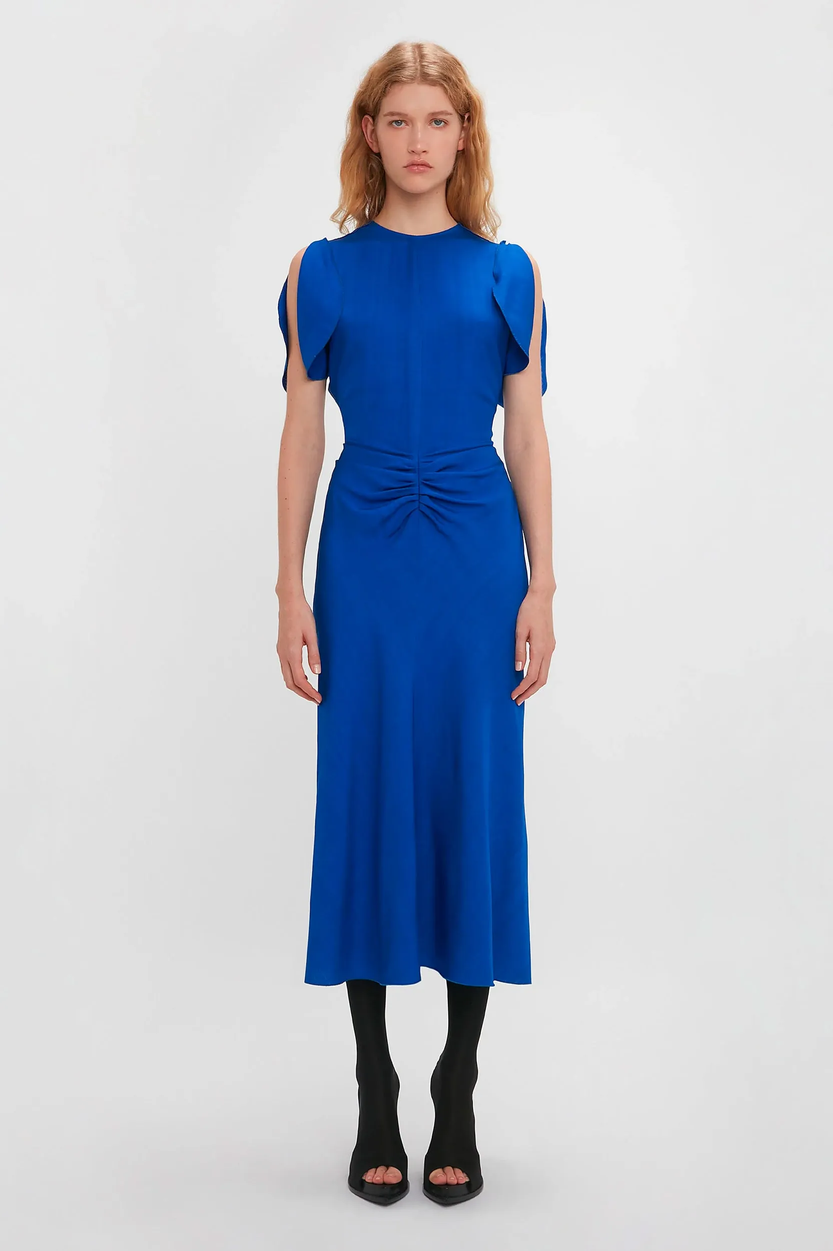 Gathered Waist Midi Dress in Palace Blue