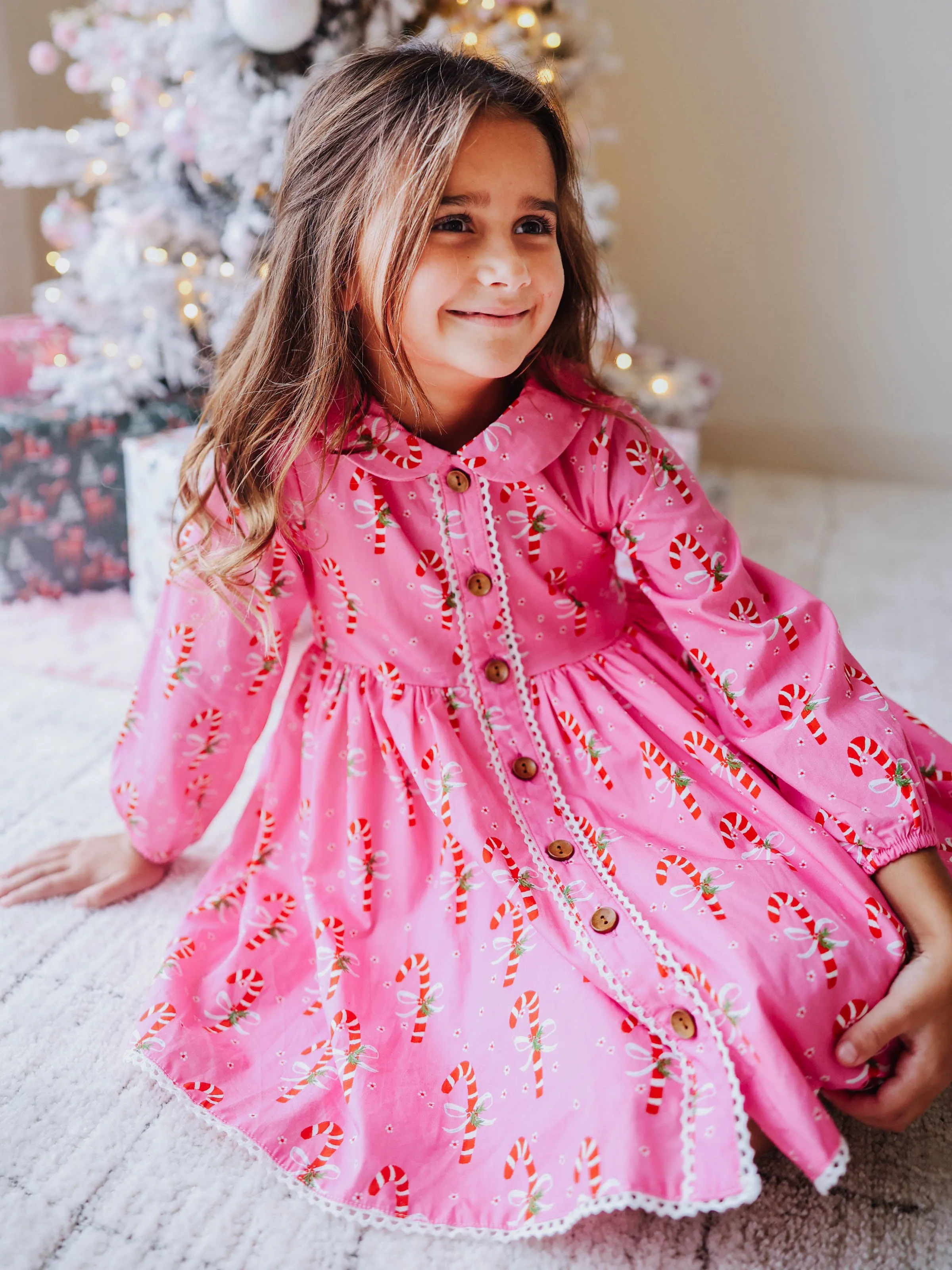 Goldie Bubblegum Candy Cane Dress - Kids Holiday Themed Outfit