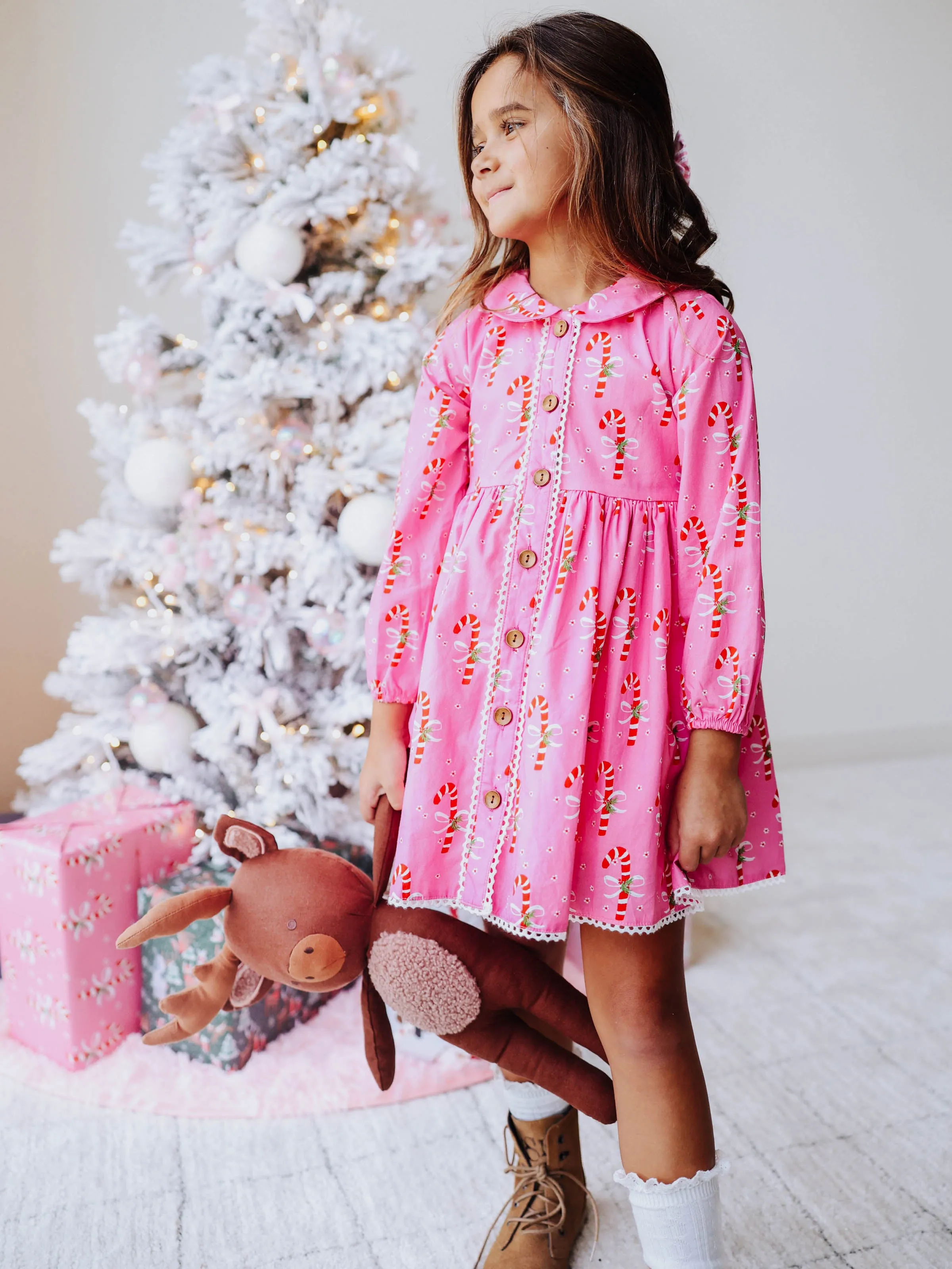 Goldie Bubblegum Candy Cane Dress - Kids Holiday Themed Outfit