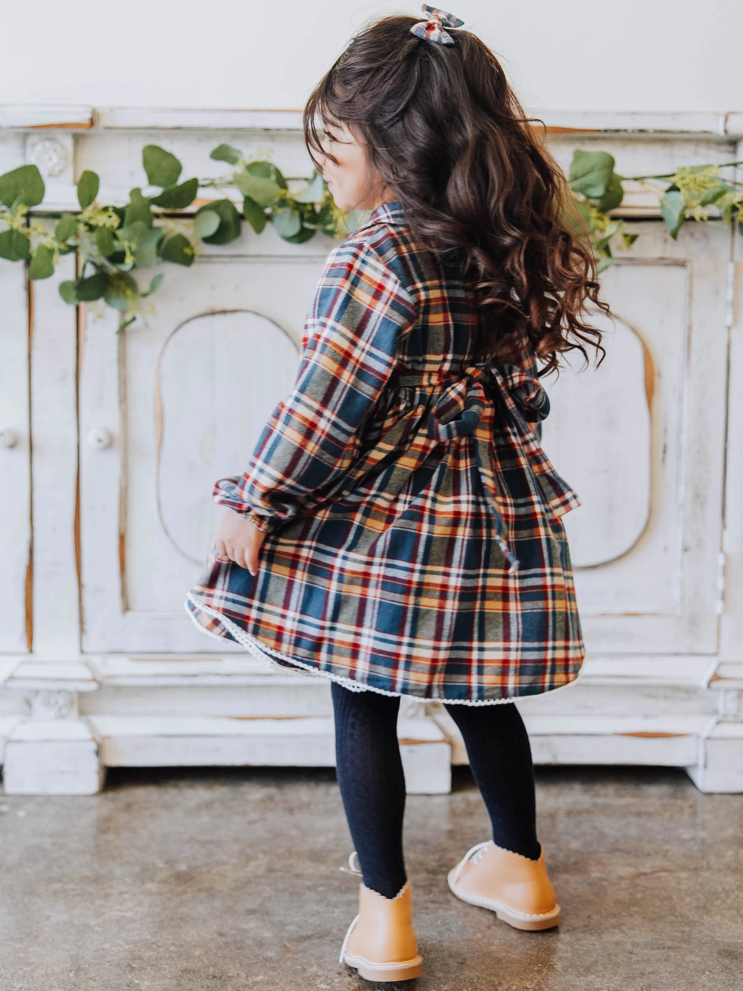 Goldie Dress - Navy Golden Plaid