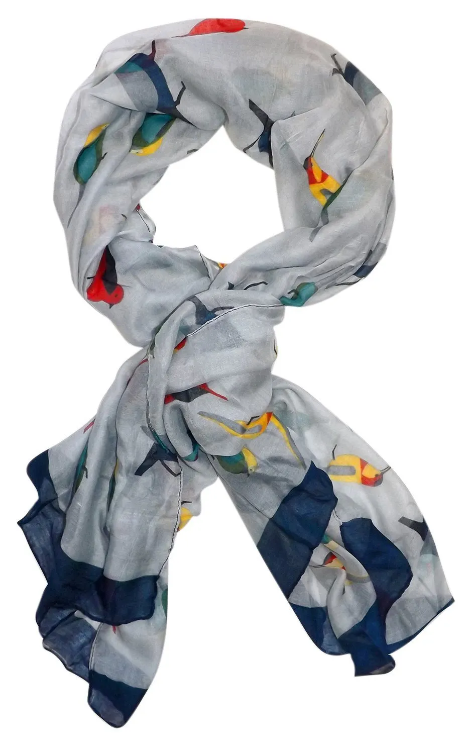 Gray Multicolor Graphic Design Lightweight Summer Fall Bird Print Scarf