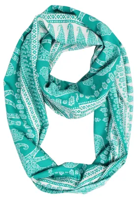 Green Tribal Paisley Floral Elephant Animal Print Infinity Loop Scarf