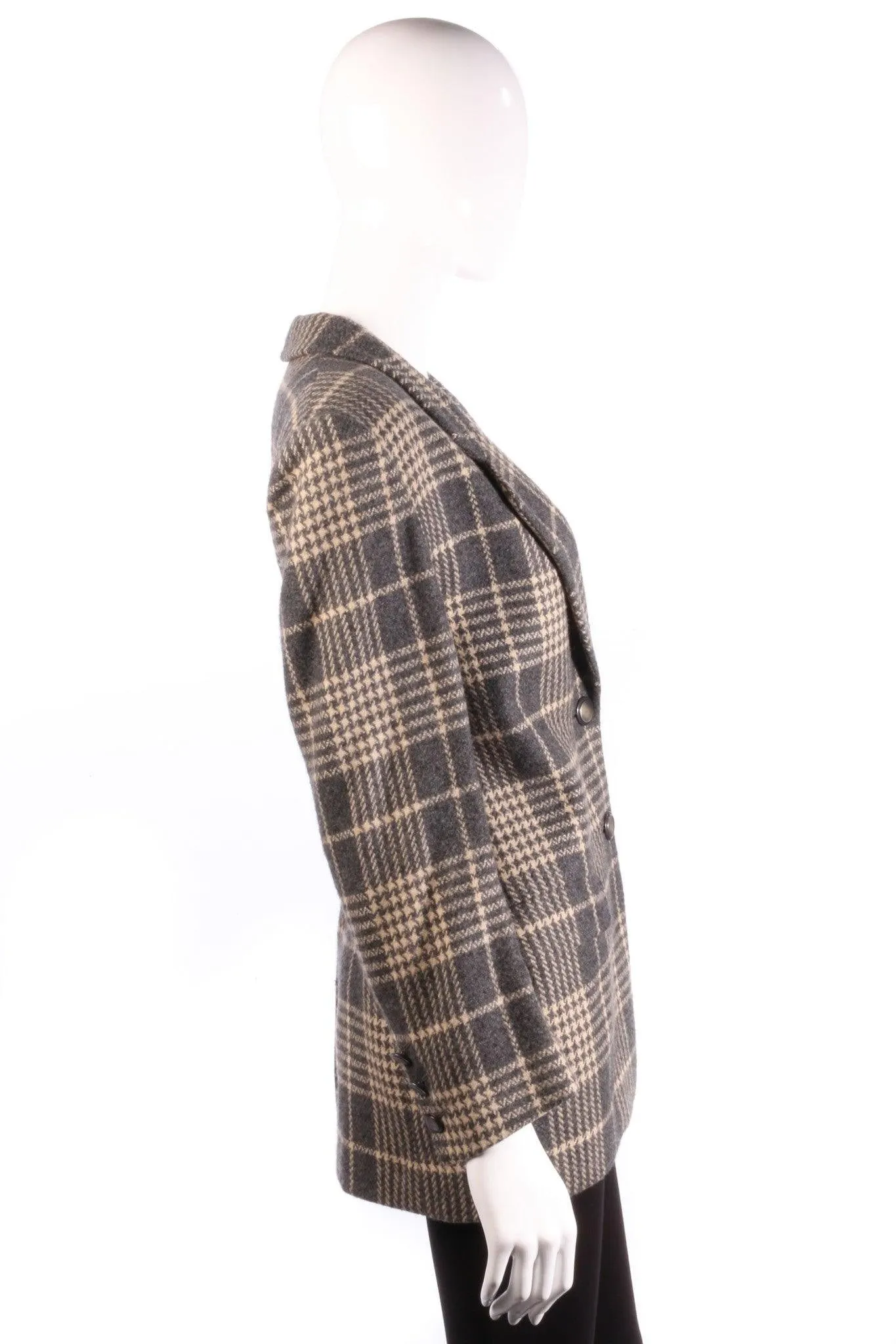 Jaeger Single Breasted Jacket Wool Grey Check UK Size 12