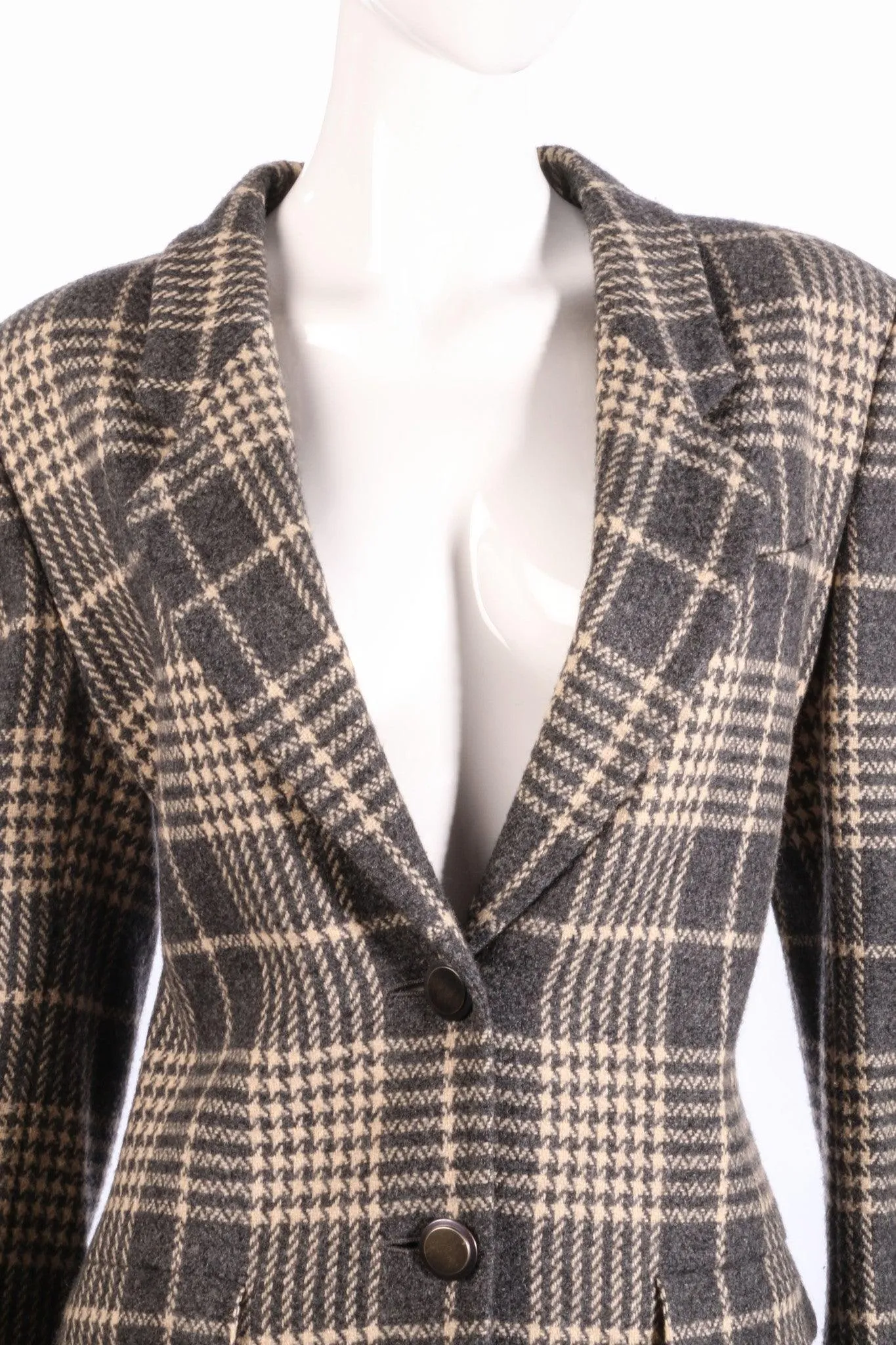 Jaeger Single Breasted Jacket Wool Grey Check UK Size 12