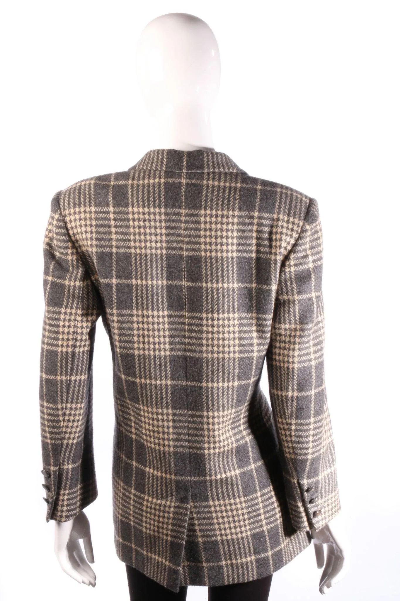 Jaeger Single Breasted Jacket Wool Grey Check UK Size 12