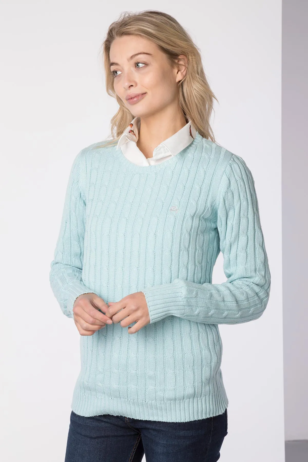 Ladies Crew Neck Cable Knit Jumper