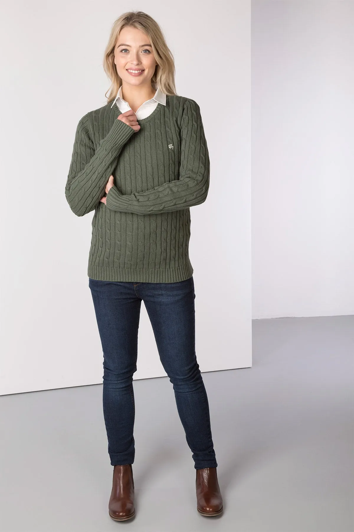 Ladies Crew Neck Cable Knit Jumper