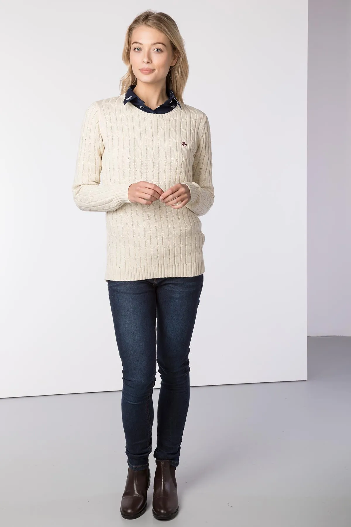 Ladies Crew Neck Cable Knit Jumper