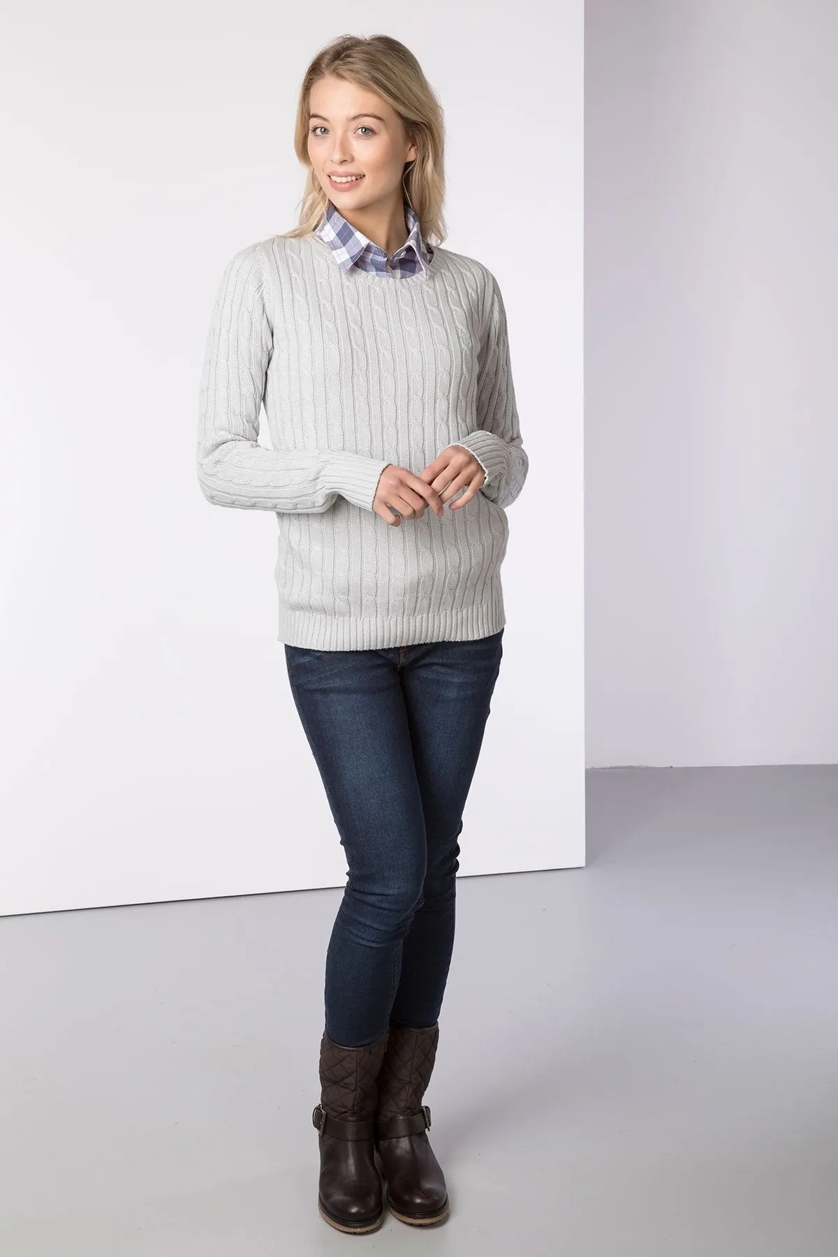 Ladies Crew Neck Cable Knit Jumper