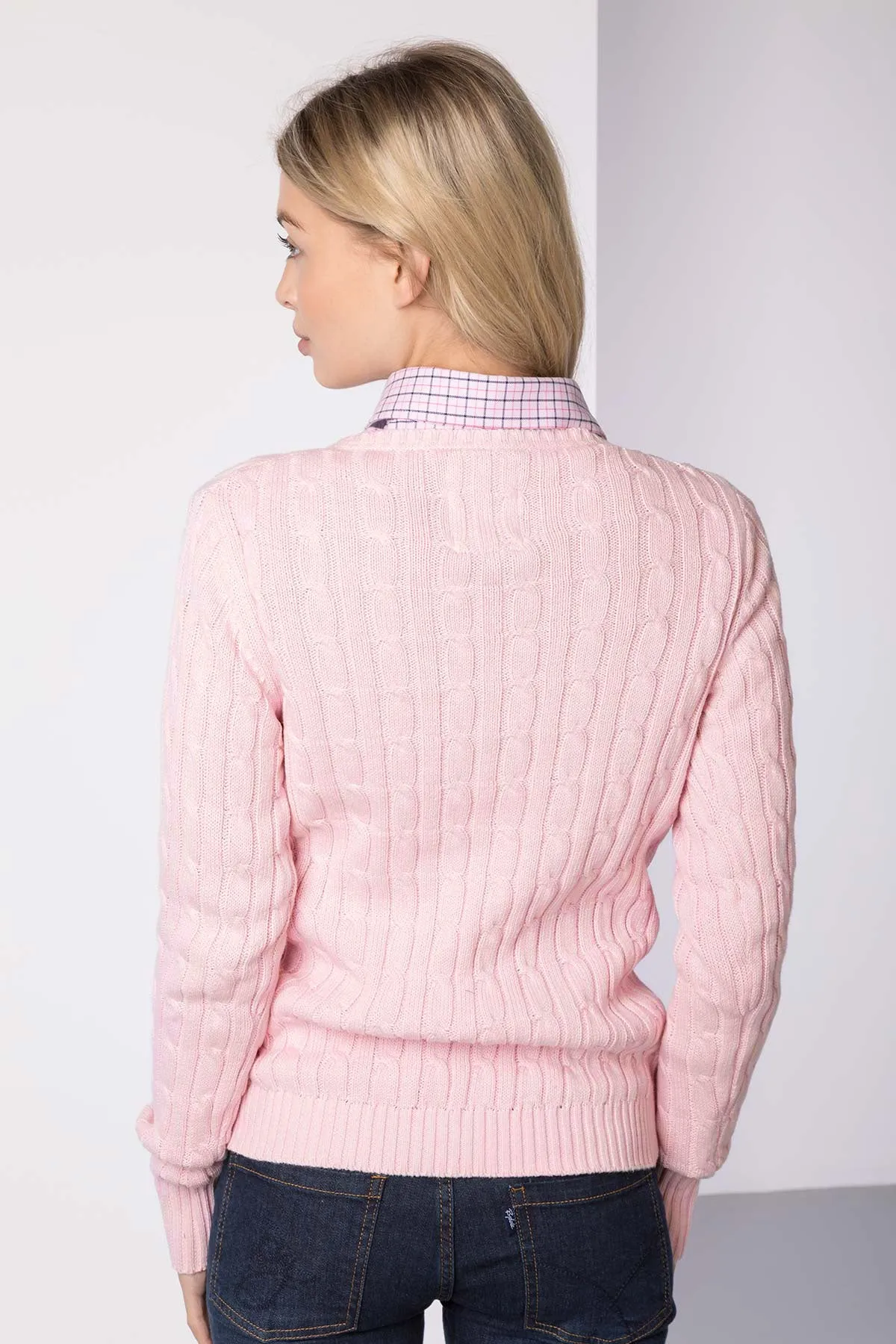 Ladies V Neck Cable Knit Jumper - Emma