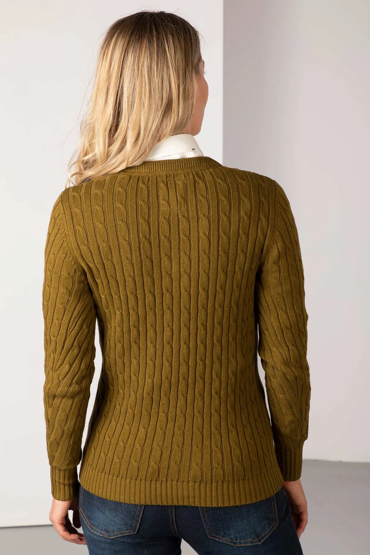 Ladies V Neck Cable Knit Jumper - Emma