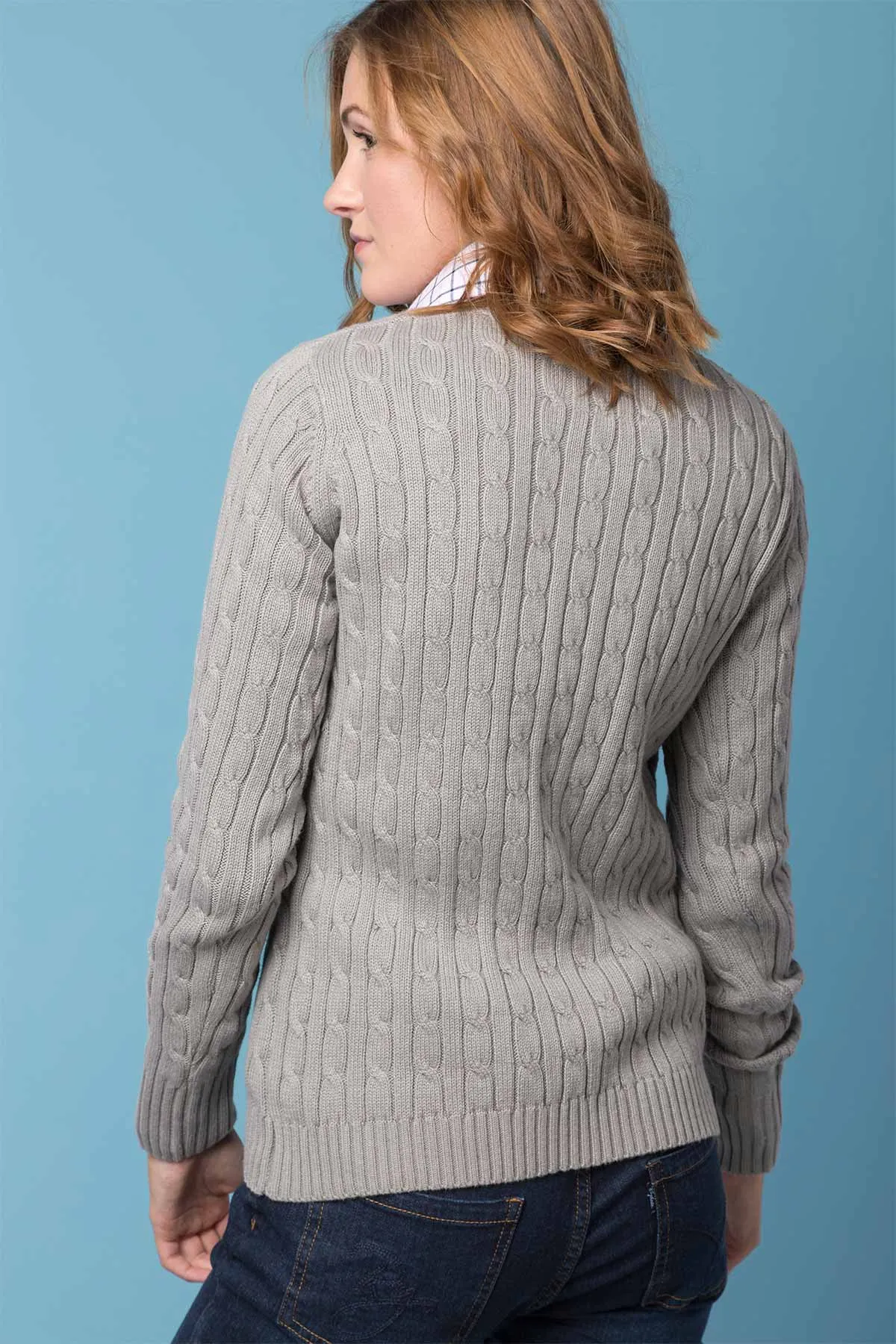 Ladies V Neck Cable Knit Jumper - Emma