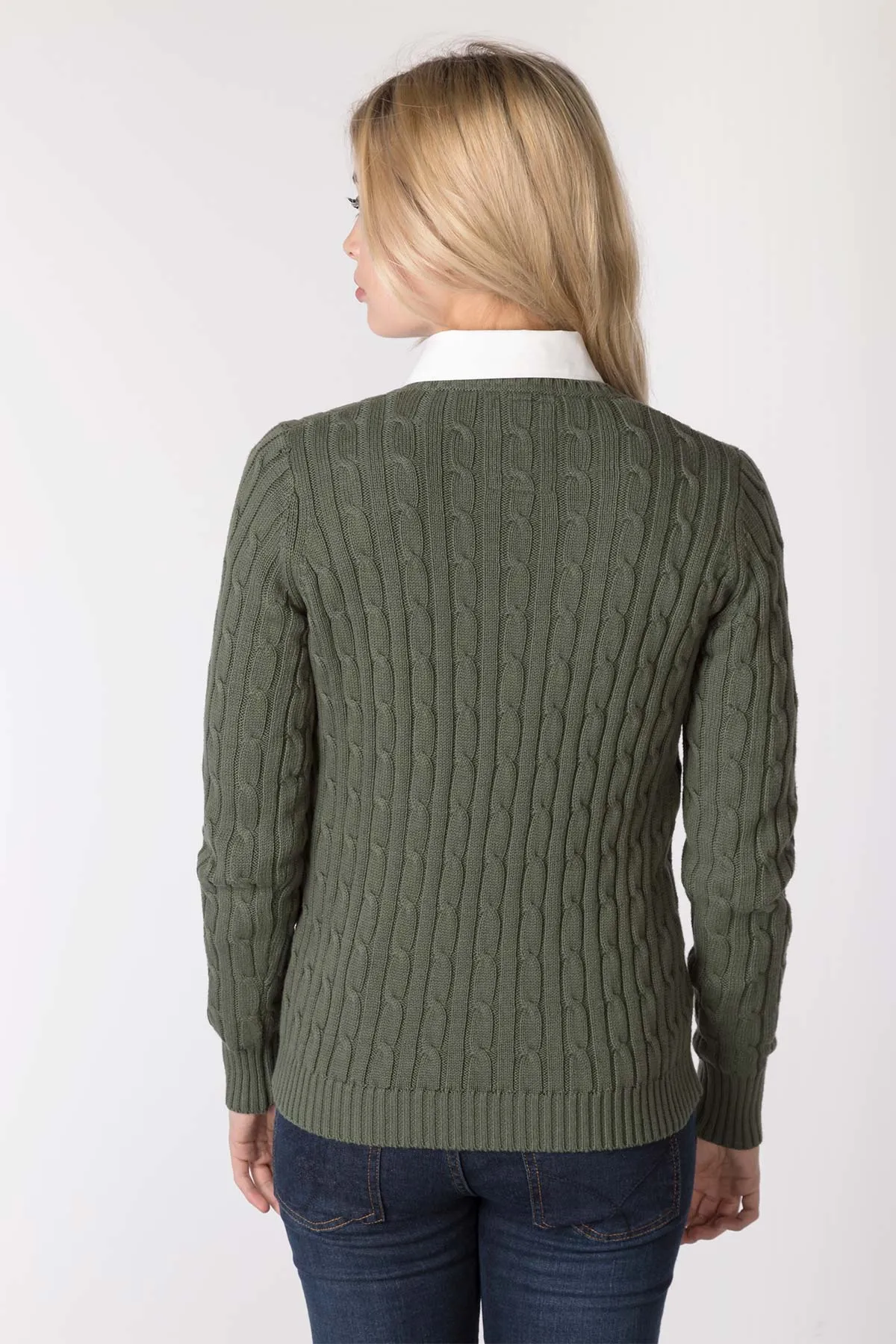 Ladies V Neck Cable Knit Jumper