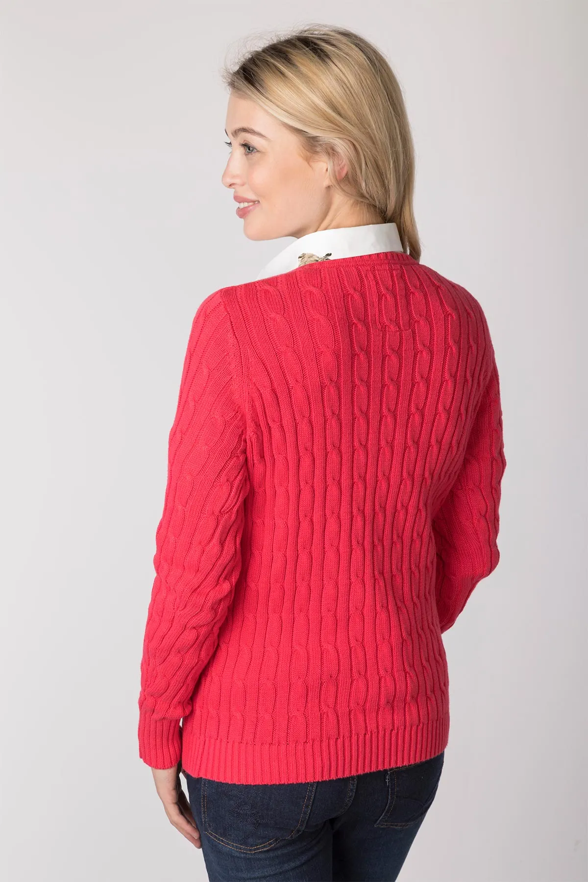 Ladies V Neck Cable Knit Jumper