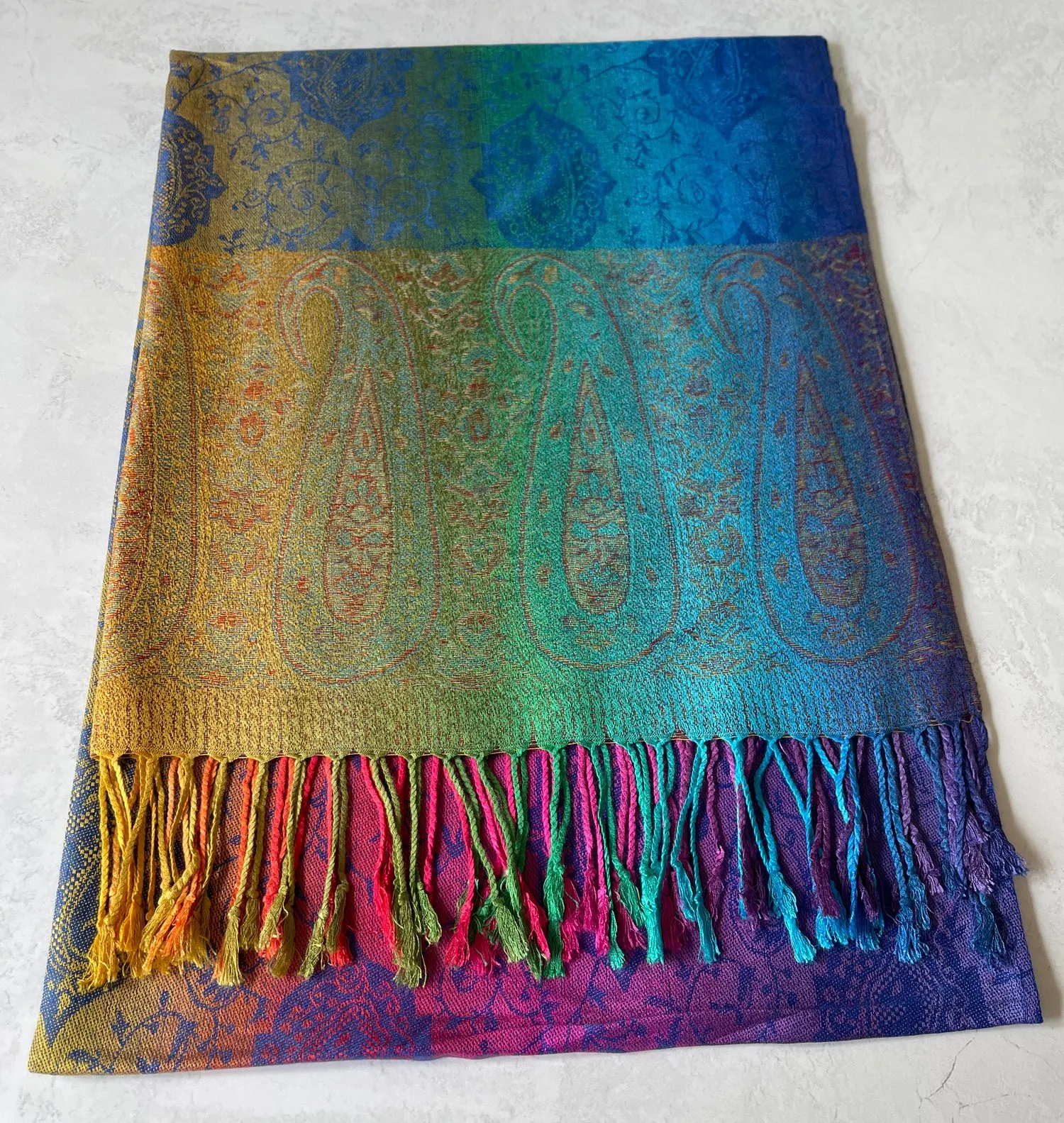 LARGE DARK MULTI-COLOUR PAISLEY PRINT PASHMINA SHAWL SCARF