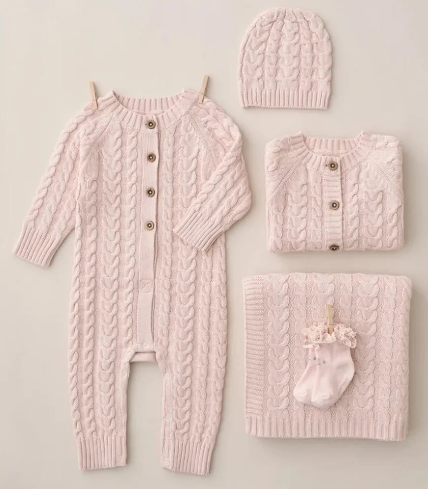 Light Pink Horseshoe Cable knit baby cardigan  * monogramming available