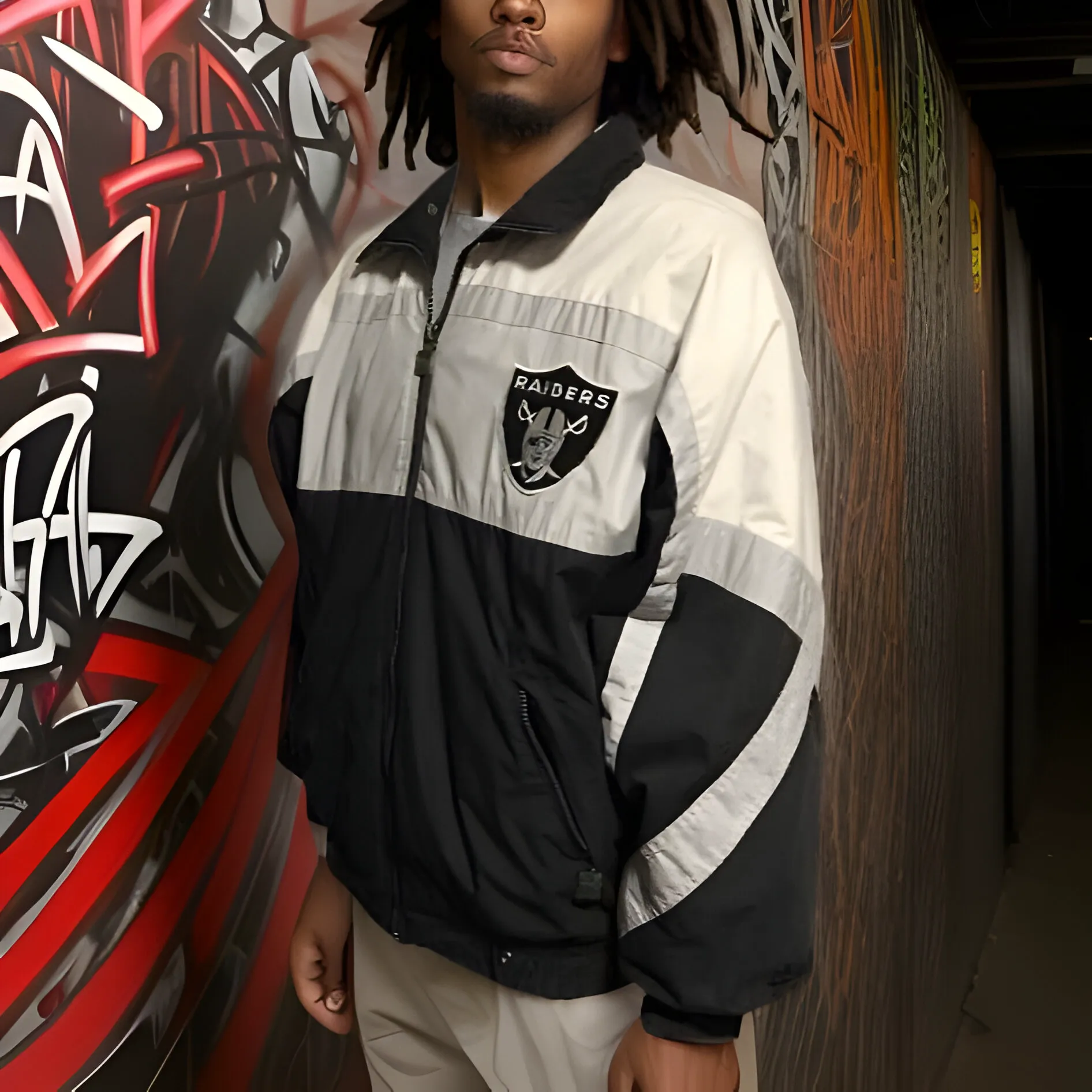 *<PRE-LOVED>* *RAIDERS* (NFL) VINTAGE 90'S NUTMEG JACKET