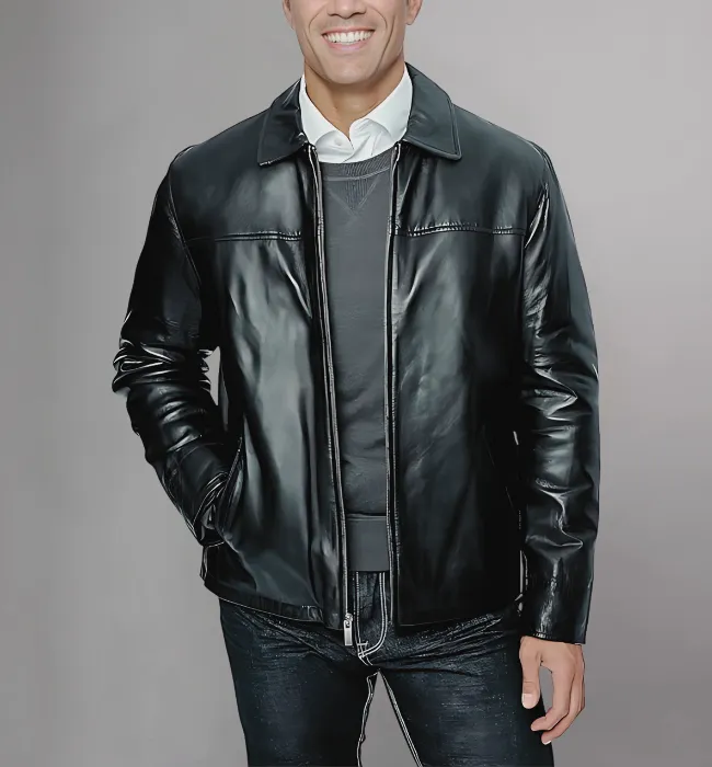 Men's New Zealand Lambskin Leather Classic Open Bottom Jacket