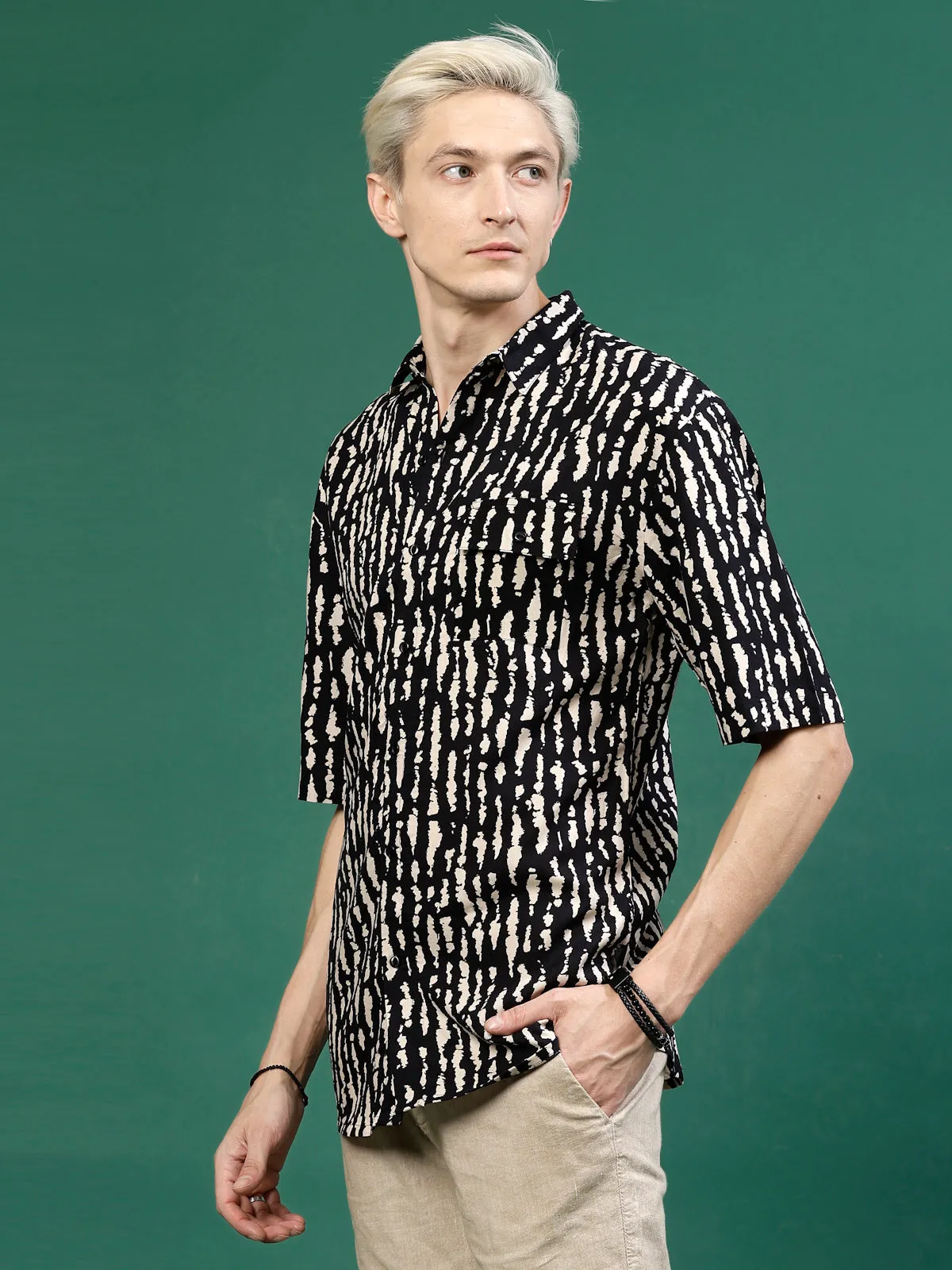 Men's Rayon All Over Abstract Print Drop Shoulder Shirt