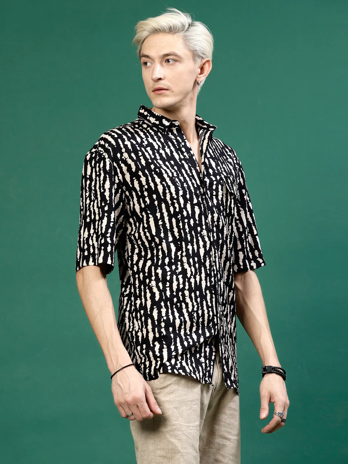 Men's Rayon All Over Abstract Print Drop Shoulder Shirt