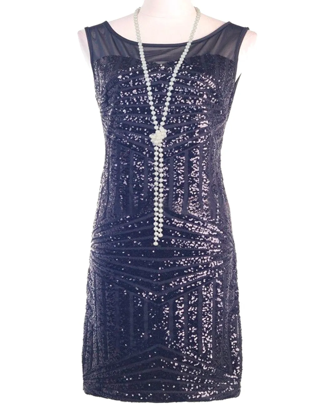 Mesh Insert Sequin Stripes Diamond Geometry Hollow Back