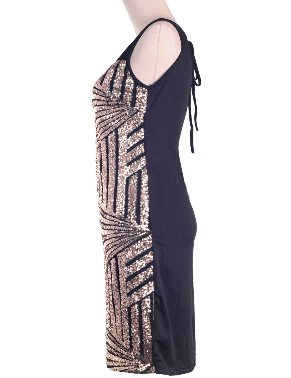 Mesh Insert Sequin Stripes Diamond Geometry Hollow Back